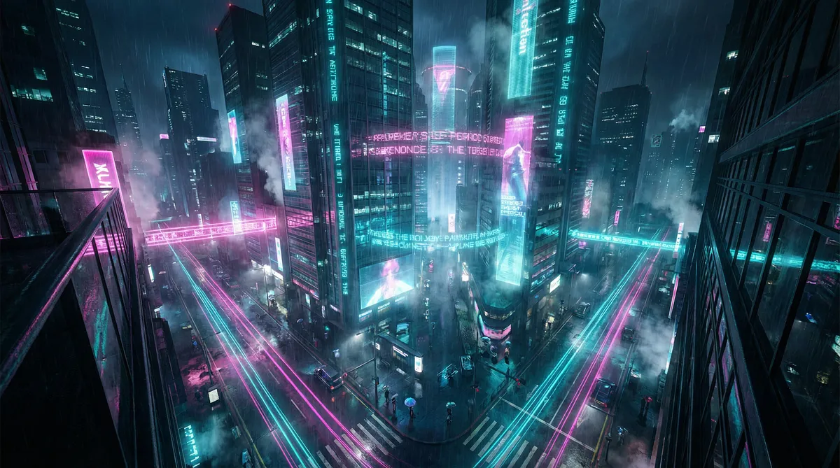 娘心电视剧 竖屏短剧平台首页背景 - 赛博朋克都市夜景